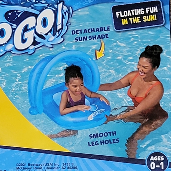 Baby Pool Float with Sun Shade Detachable Canopy UPF 50+ Blue - Picture 2 of 6